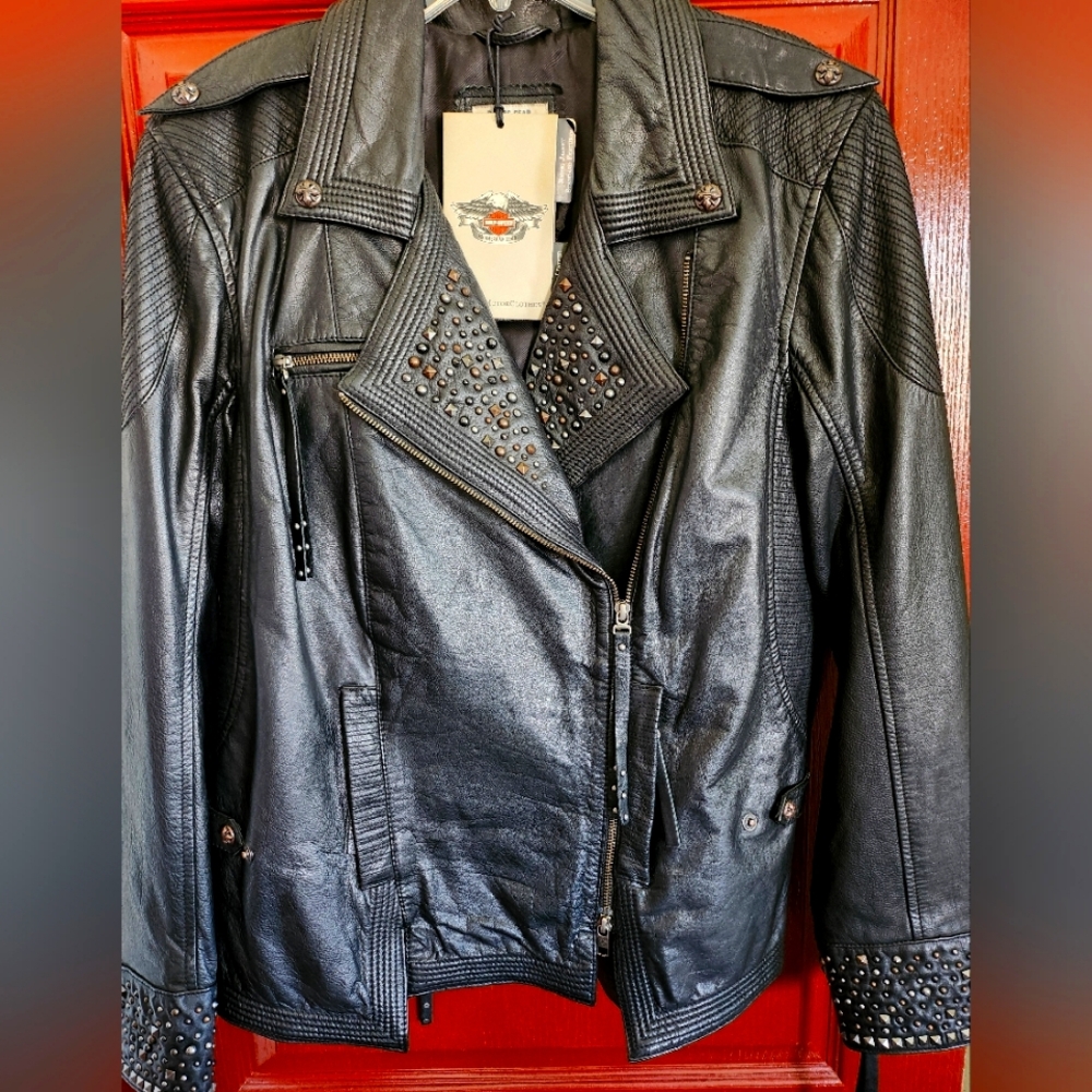 NWT Harley Women's Jacket With Studded Shawl Collar And Cuffs, Size 16